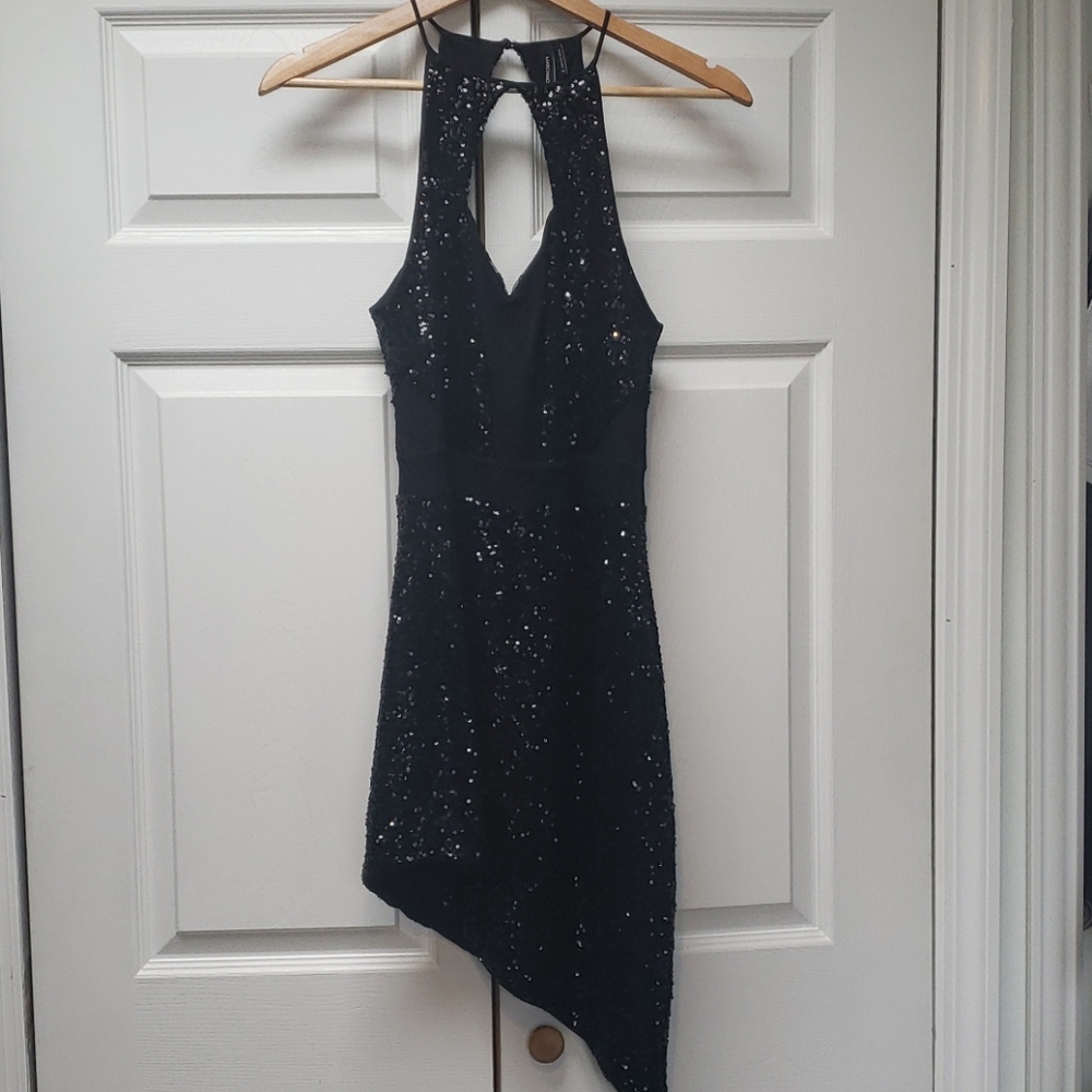 Marciano Black Sequin Dress with Lace Details